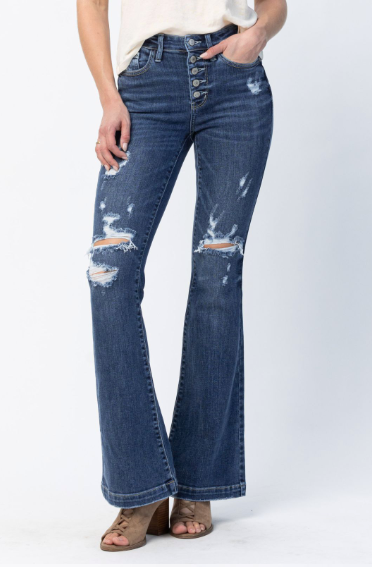 Judy Blue Distressed Flare-Denim-Judy Blue-Three Birdies Boutique, Women's Fashion Boutique Located in Kearney, MO