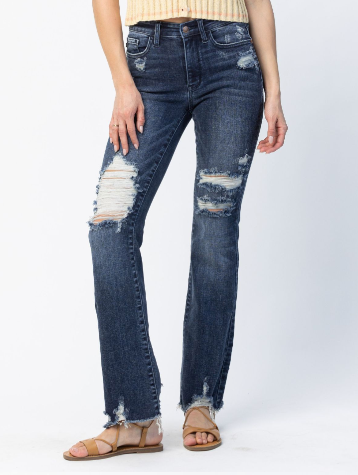 Judy Blue Destroyed Slim Bootcut-Denim-Judy Blue-Three Birdies Boutique, Women's Fashion Boutique Located in Kearney, MO