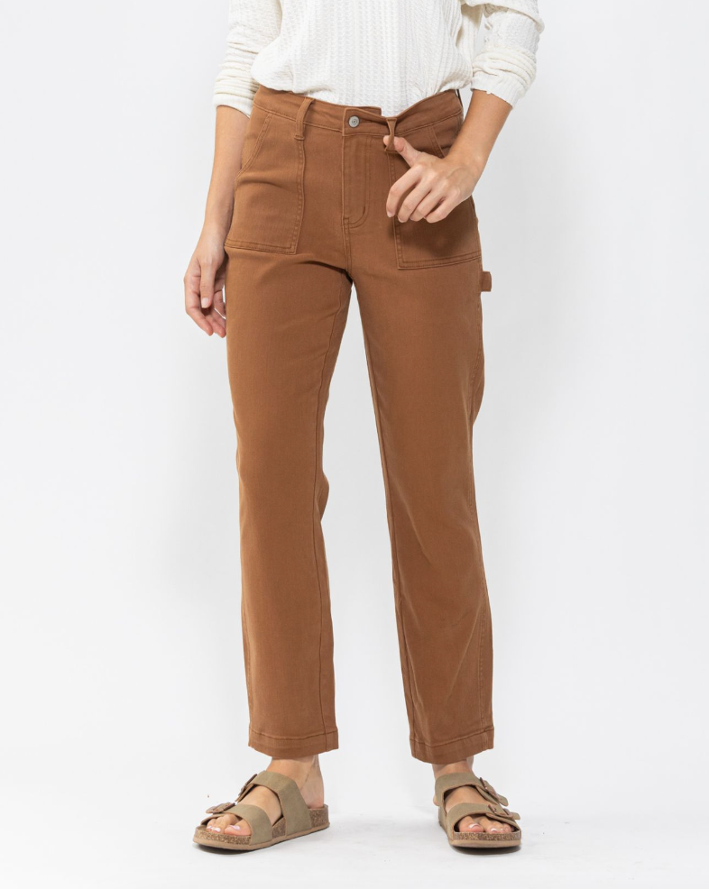 Judy Blue Utility Slim Fit in Brown-Denim-Judy Blue-Three Birdies Boutique, Women's Fashion Boutique Located in Kearney, MO