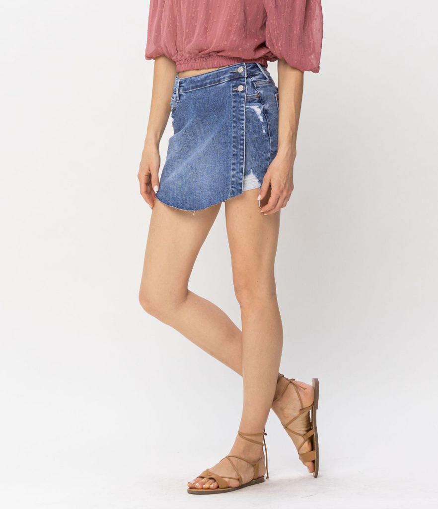 Judy Blue Distressed Denim Skort-Denim-Judy Blue-Three Birdies Boutique, Women's Fashion Boutique Located in Kearney, MO