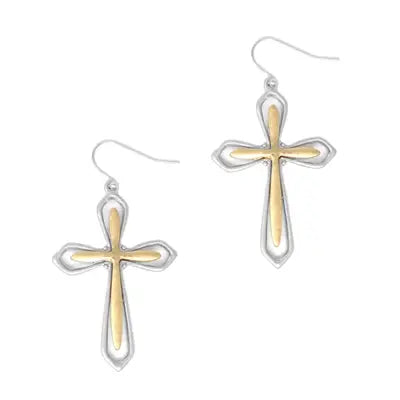 Silver and Gold Cross 1.5" Earring-Earrings-What's Hot-Three Birdies Boutique, Women's Fashion Boutique Located in Kearney, MO