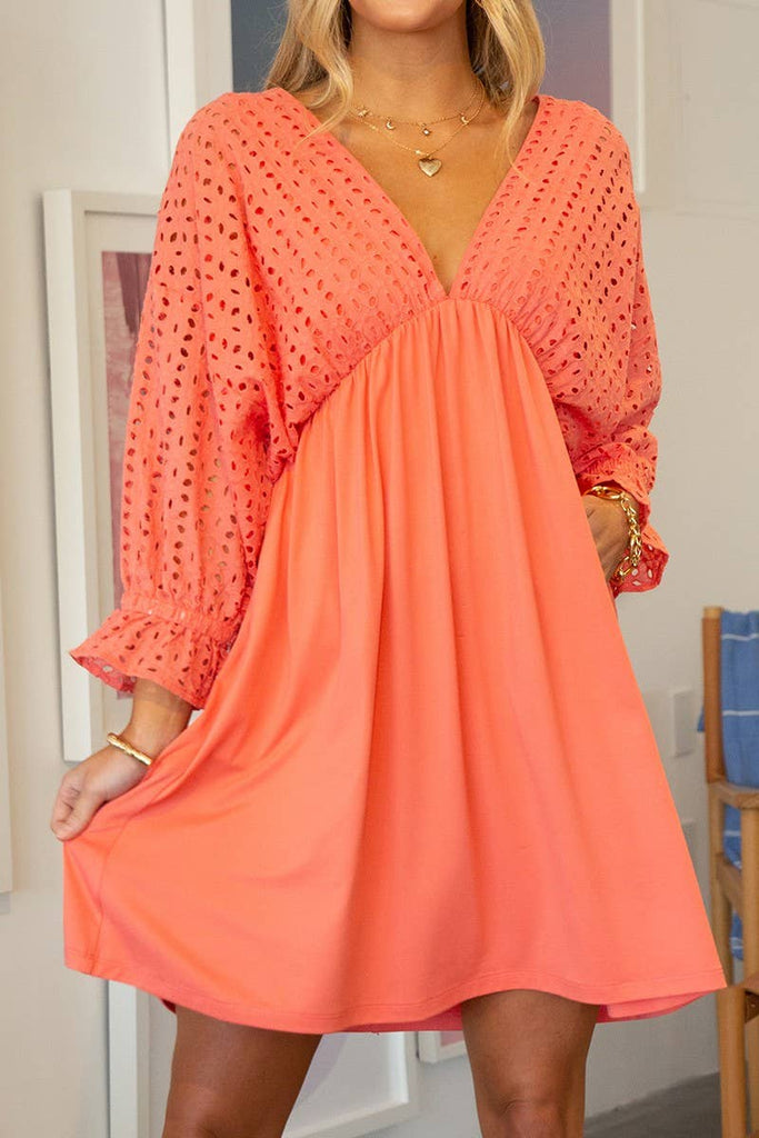 Eyelet Bubble Ruffled Mini Dress-Mini Dresses-NINEXIS-Three Birdies Boutique, Women's Fashion Boutique Located in Kearney, MO