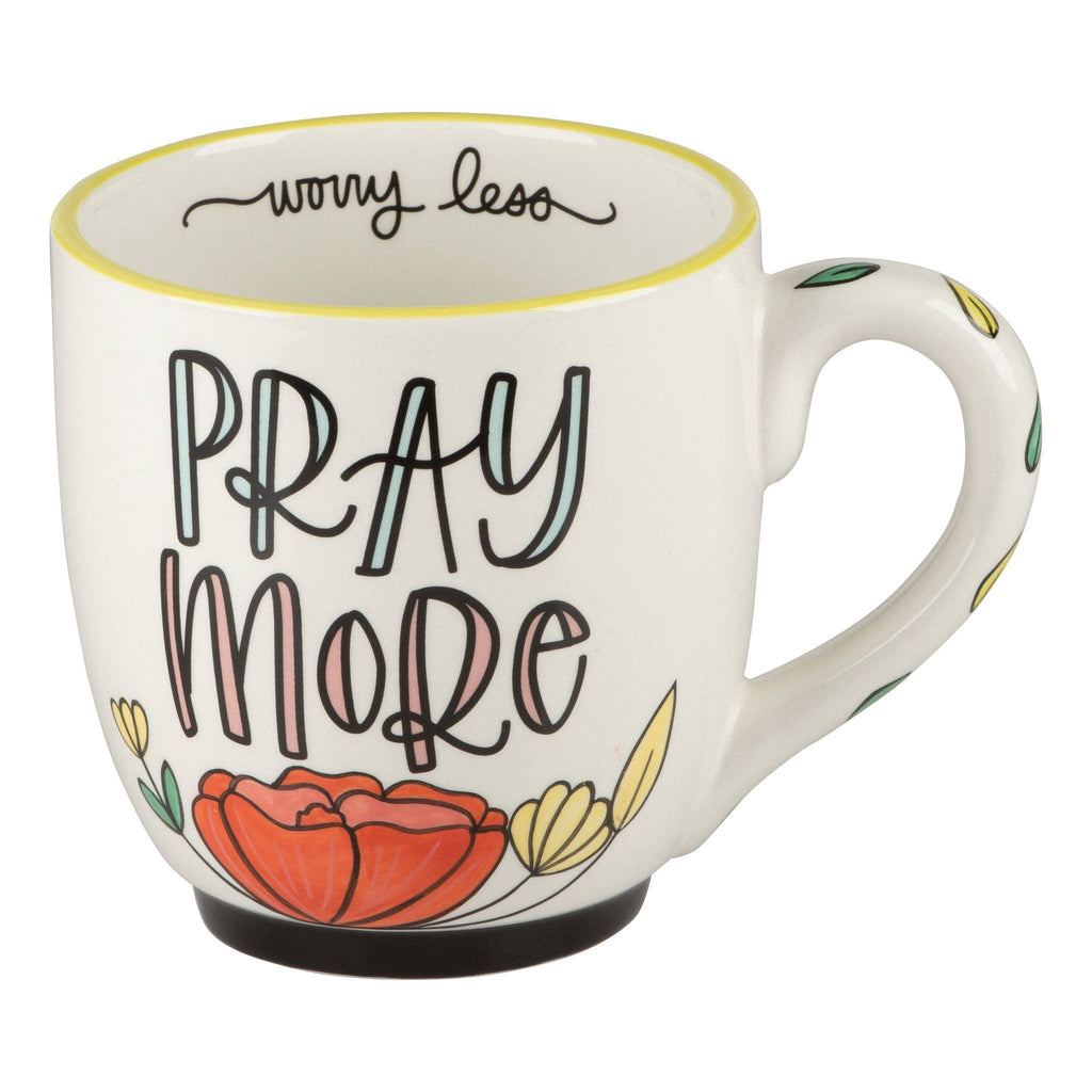 Pray More Worry Less Flower Mug-Glory Haus-Three Birdies Boutique, Women's Fashion Boutique Located in Kearney, MO