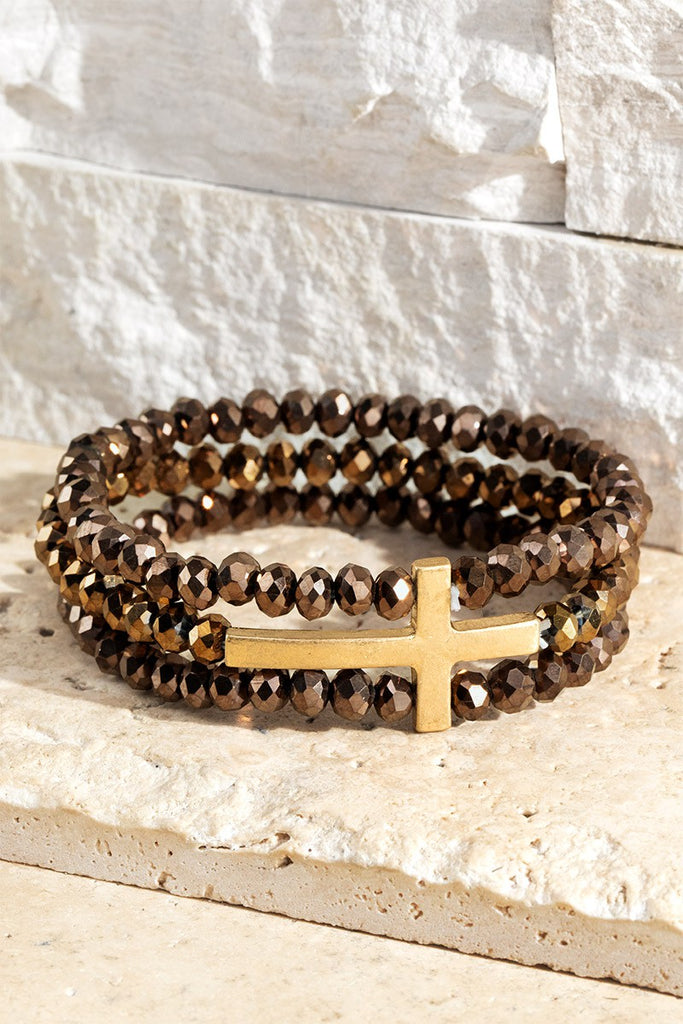 Beaded Cross Bracelet-Apparel & Accessories-Urbanista-Three Birdies Boutique, Women's Fashion Boutique Located in Kearney, MO