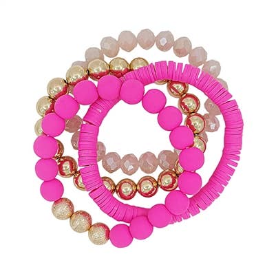 Pink Rubber, Crystal, and Gold Set of 4 Stretch Bracelets-Accessories-What's Hot-Three Birdies Boutique, Women's Fashion Boutique Located in Kearney, MO