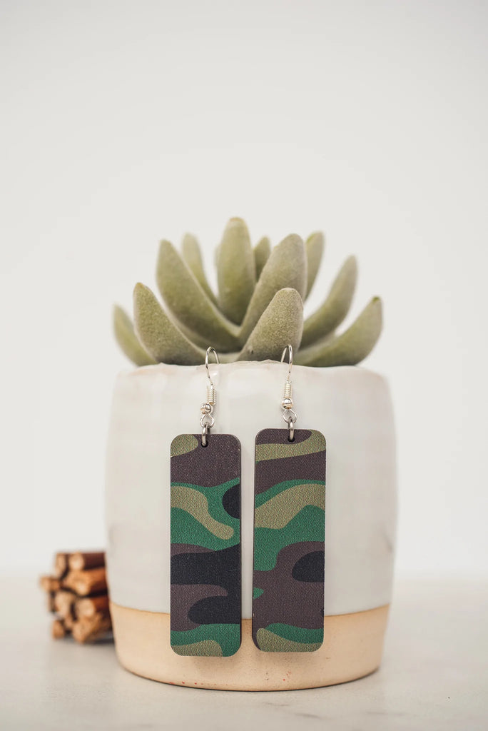 Camo Bar Wooden Dangles-Earrings-Hello Happiness-Three Birdies Boutique, Women's Fashion Boutique Located in Kearney, MO