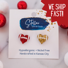 Kansas City Football Glitter Football Heart Studs { product_type }}