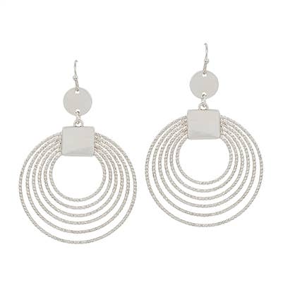 Silver Multi Layered Wired Circle 2" Earring-Accessories-What's Hot-Three Birdies Boutique, Women's Fashion Boutique Located in Kearney, MO