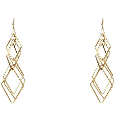 Gold Layered Diamond 2.75" Earrings-Earrings-What's Hot-Three Birdies Boutique, Women's Fashion Boutique Located in Kearney, MO