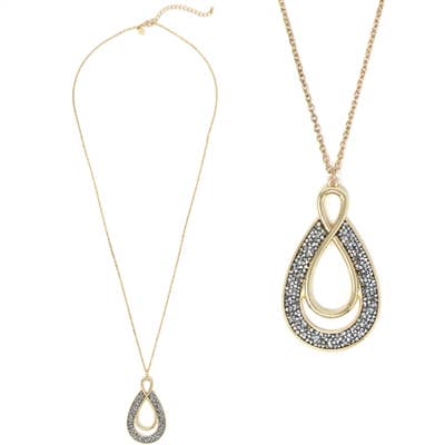 Hematite Druzy Teardrop 32" Necklace-Accessories-What's Hot-Three Birdies Boutique, Women's Fashion Boutique Located in Kearney, MO