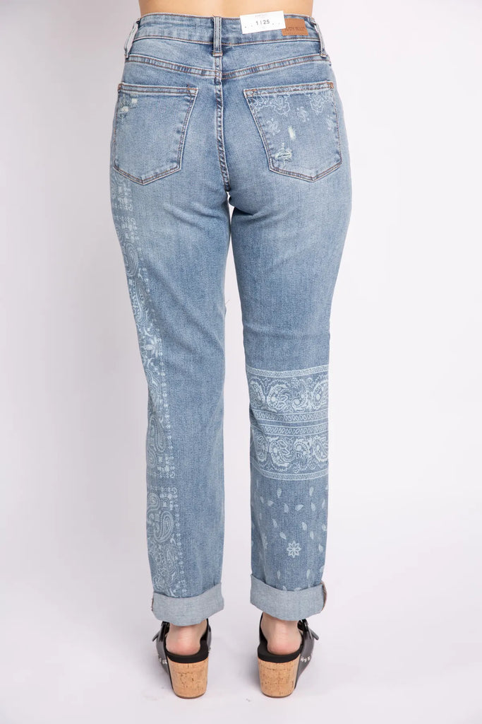Judy Blue Paisley Print Boyfriend Jeans-Denim-Judy Blue-Three Birdies Boutique, Women's Fashion Boutique Located in Kearney, MO