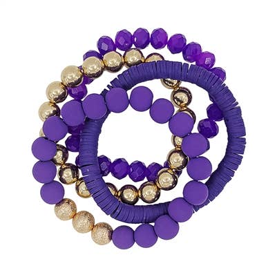 Purple Rubber, Crystal, and Gold Set of 4 Stretch Bracelets-Accessories-What's Hot-Three Birdies Boutique, Women's Fashion Boutique Located in Kearney, MO