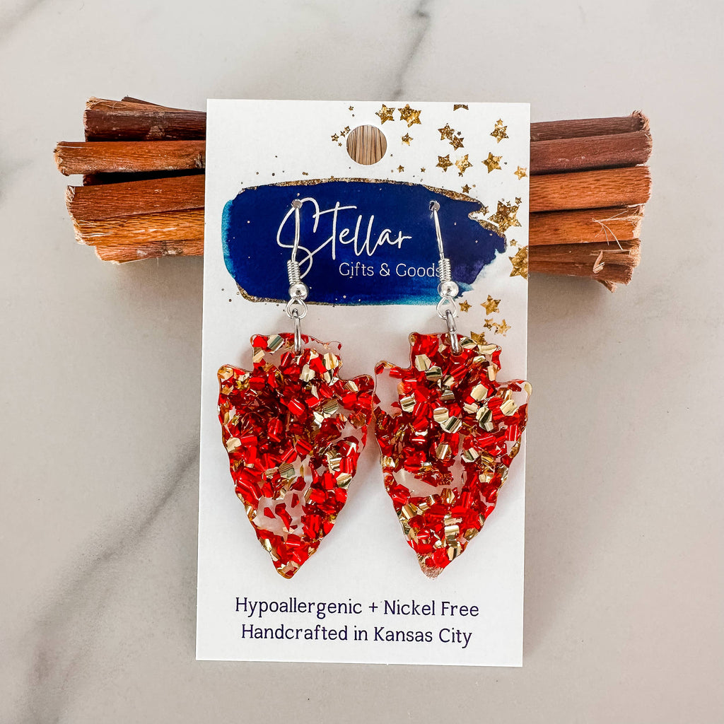 Kansas City Chiefs Medium Chunky Glitter Arrowhead Dangle-Jewelry-Stellar Gifts & Goods Wholesale-Three Birdies Boutique, Women's Fashion Boutique Located in Kearney, MO