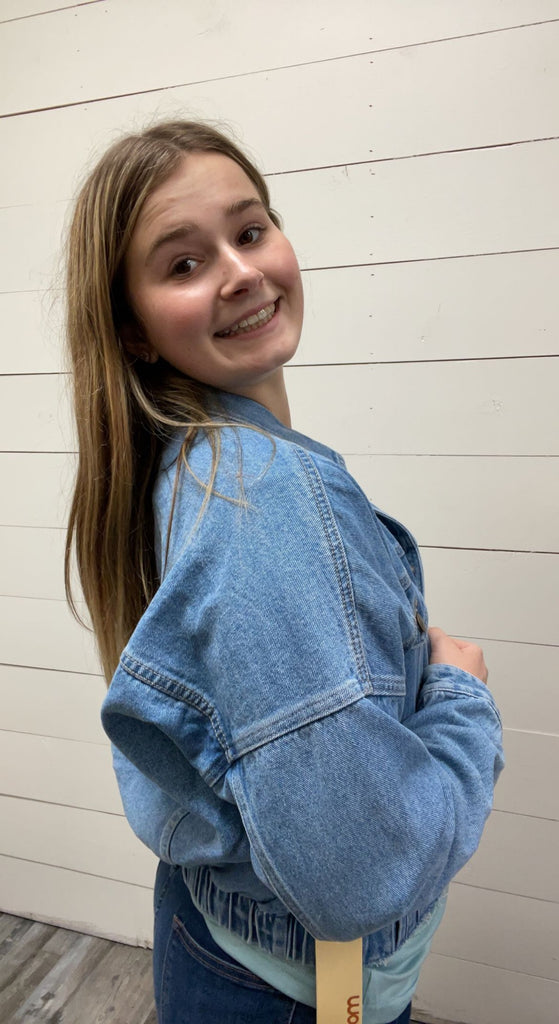Raw Crop Denim Jacket-Denim Jacket-Mono B-Three Birdies Boutique, Women's Fashion Boutique Located in Kearney, MO