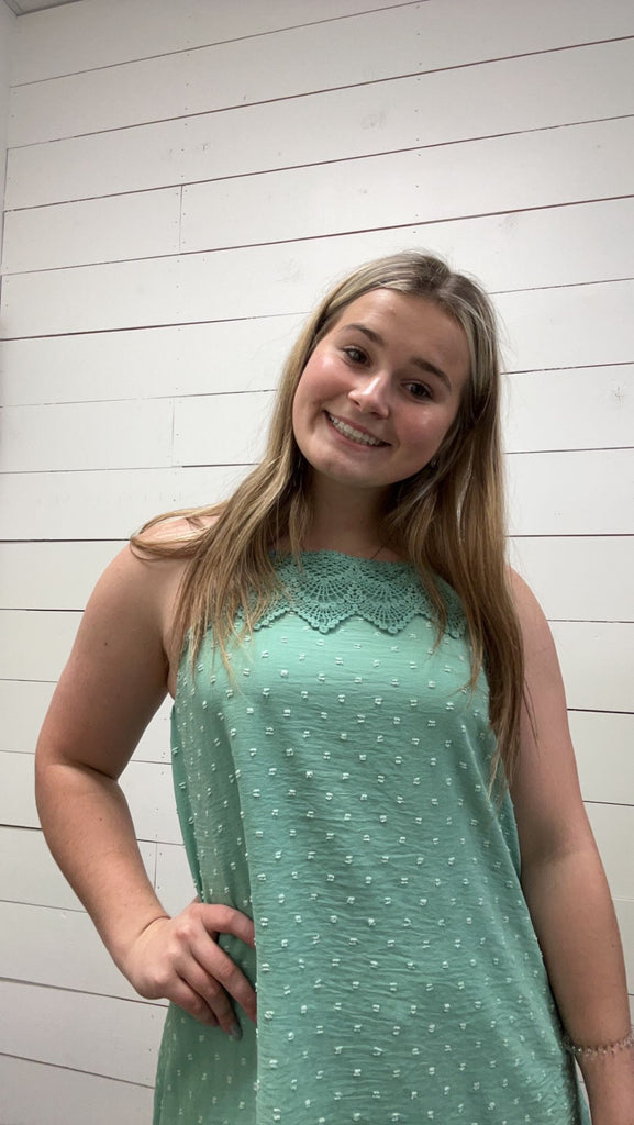 Sage Swiss Dot Top-Tank Top-Heimish-Three Birdies Boutique, Women's Fashion Boutique Located in Kearney, MO