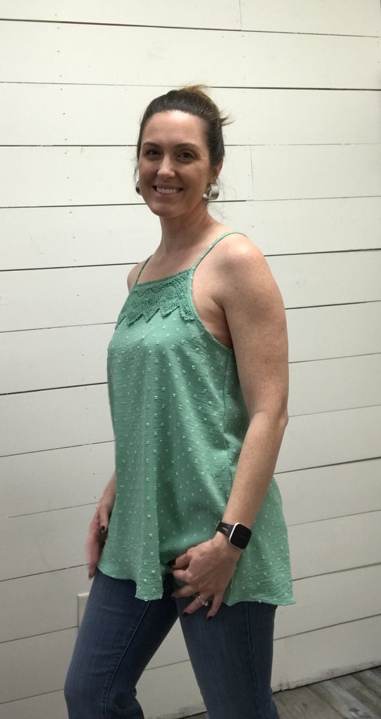 Sage Swiss Dot Top-Tank Top-Heimish-Three Birdies Boutique, Women's Fashion Boutique Located in Kearney, MO