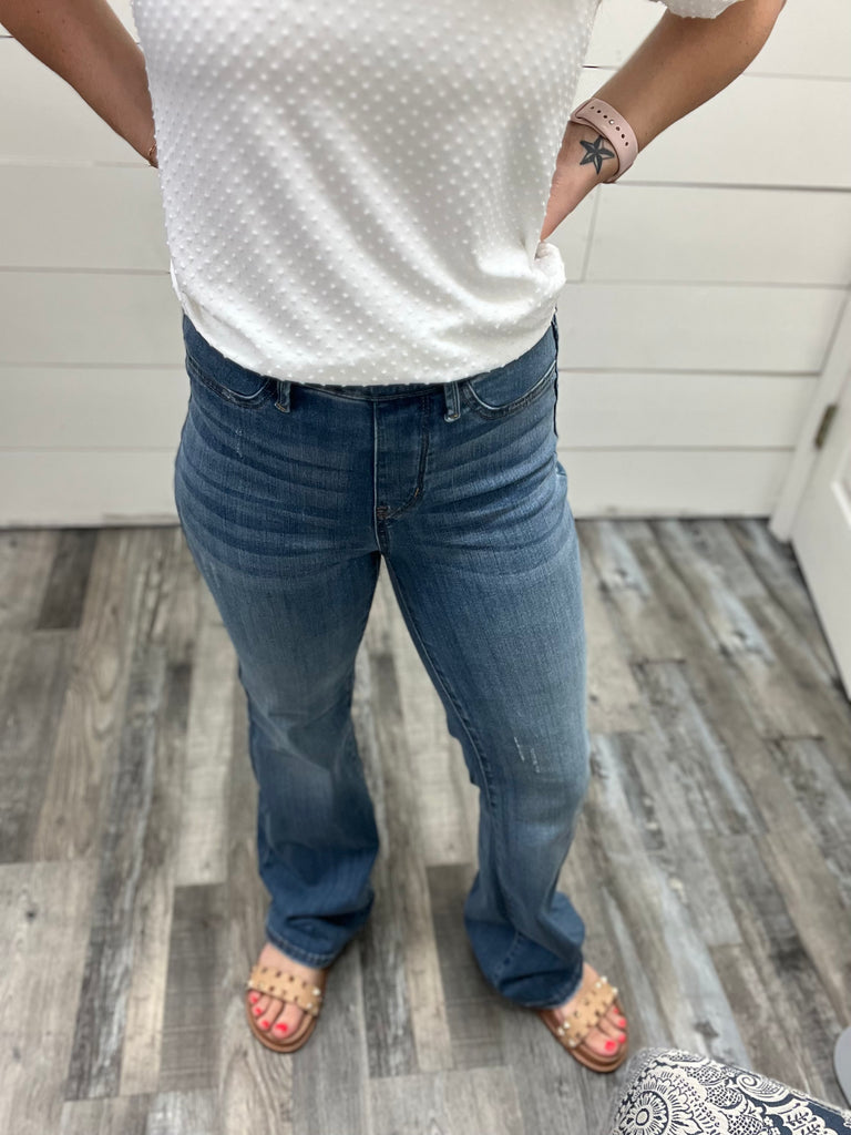 Judy Blue Pull On Slim Bootcut-Denim-Judy Blue-Three Birdies Boutique, Women's Fashion Boutique Located in Kearney, MO