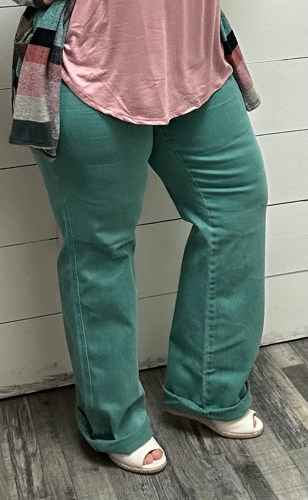 Judy Blue Sea Green Straight Leg-Denim-Judy Blue-Three Birdies Boutique, Women's Fashion Boutique Located in Kearney, MO