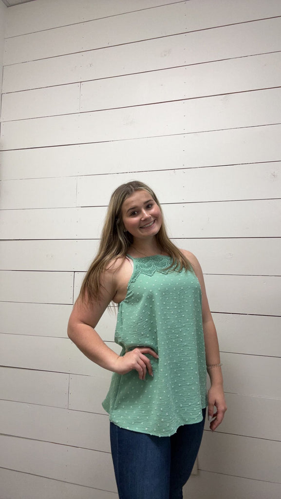 Sage Swiss Dot Top-Tank Top-Heimish-Three Birdies Boutique, Women's Fashion Boutique Located in Kearney, MO
