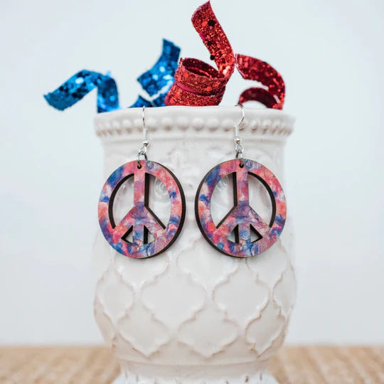 Tie Dye Peace Dangles-Earrings-Hello Happiness-Three Birdies Boutique, Women's Fashion Boutique Located in Kearney, MO