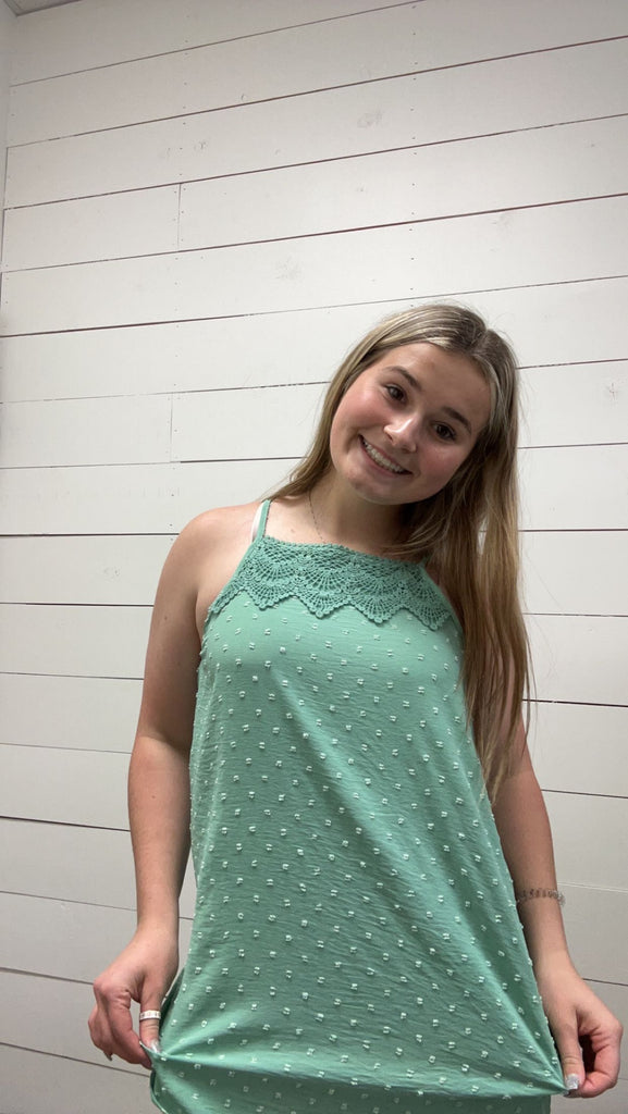 Sage Swiss Dot Top-Tank Top-Heimish-Three Birdies Boutique, Women's Fashion Boutique Located in Kearney, MO