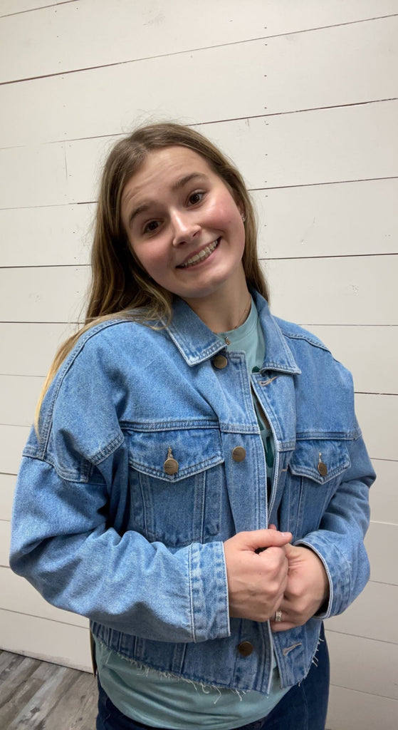 Raw Crop Denim Jacket-Denim Jacket-Mono B-Three Birdies Boutique, Women's Fashion Boutique Located in Kearney, MO