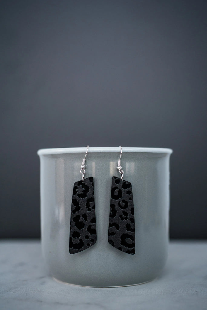 Matte Black Leopard Bar Dangles-Earrings-Hello Happiness-Three Birdies Boutique, Women's Fashion Boutique Located in Kearney, MO