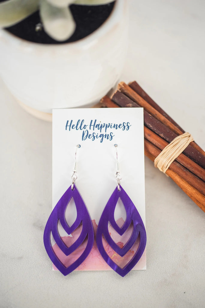 Purple Pearl Teardrop Dangles-Earrings-Hello Happiness-Three Birdies Boutique, Women's Fashion Boutique Located in Kearney, MO