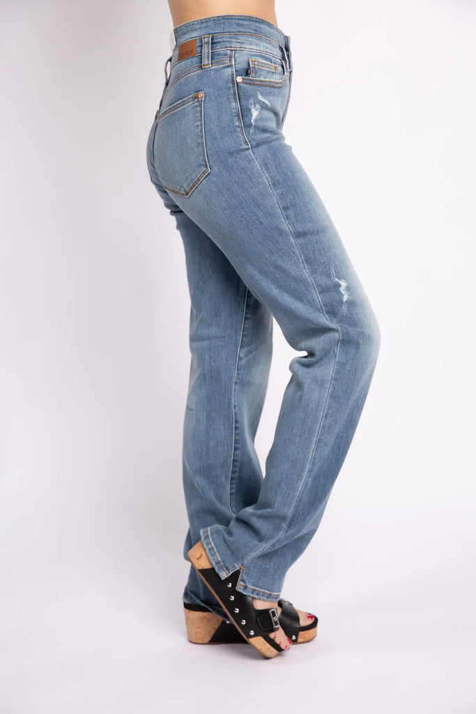 Judy Blue Double Waistband Straight Leg-Denim-Judy Blue-Three Birdies Boutique, Women's Fashion Boutique Located in Kearney, MO