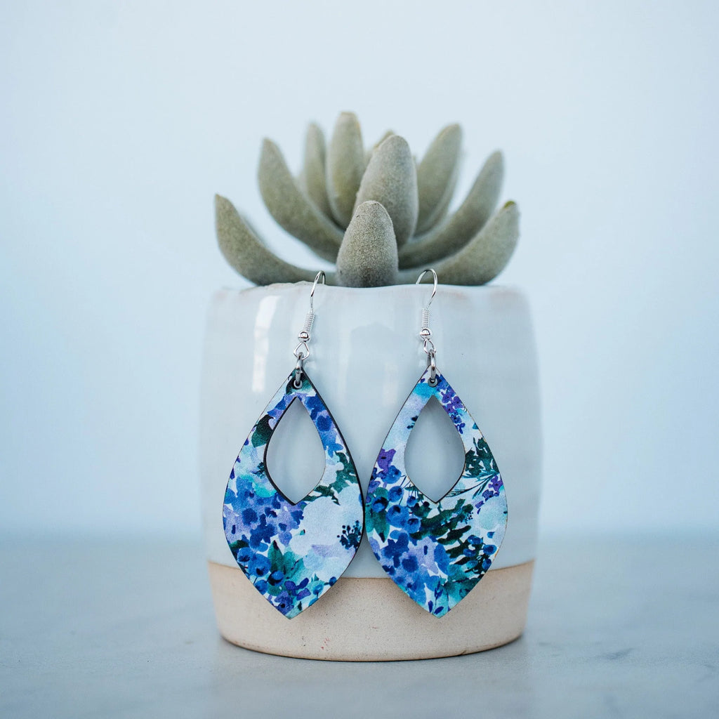 Blue & Purple Floral Teardrop Dangles-Earrings-Hello Happiness-Three Birdies Boutique, Women's Fashion Boutique Located in Kearney, MO