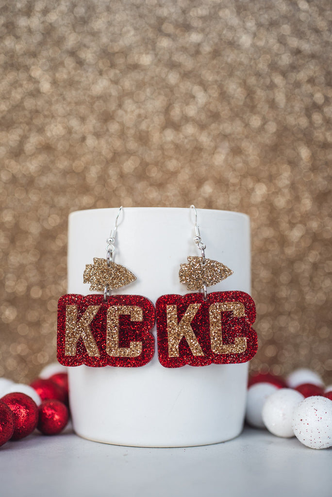 Chiefs Earrings-Earrings-Hello Happiness-Three Birdies Boutique, Women's Fashion Boutique Located in Kearney, MO