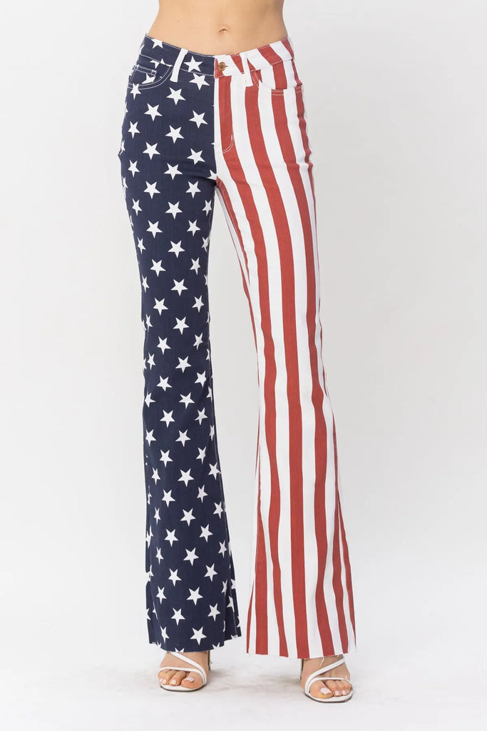 Judy Blue American Flag Flare Jeans-Denim-Judy Blue-Three Birdies Boutique, Women's Fashion Boutique Located in Kearney, MO
